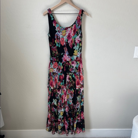 Vintage Jones Studio Abstract Floral Tiered Ruffle Maxi Dress Size 6 - Picture 1 of 5